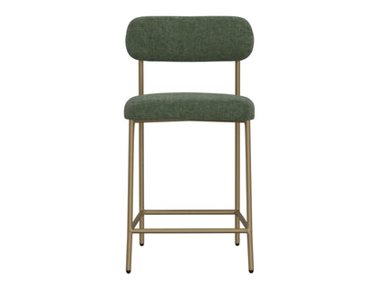 Wooden Frame & Metal Base, 24" Upholstered Barstool - Tribu forest green/ olive Green