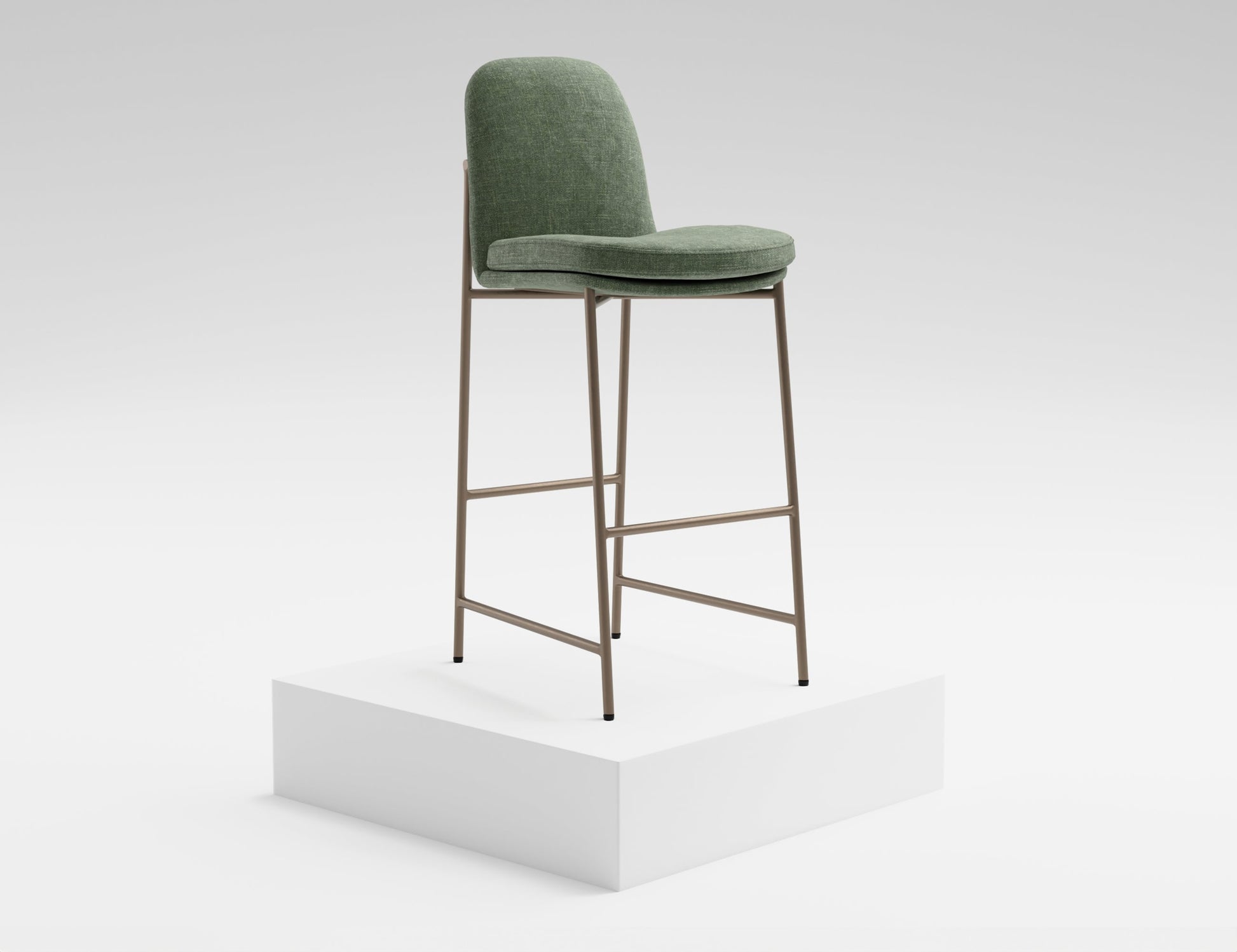 Wooden Frame & Metal Base, 30" Upholstered Barstool - Olive Green