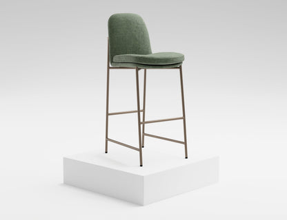 Wooden Frame & Metal Base, 30" Upholstered Barstool - Olive Green