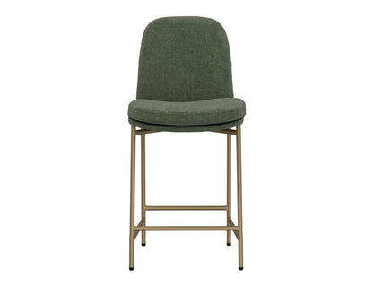 Wooden Frame & Metal Base, 24" Upholstered Barstool - Olive Green