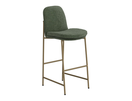 Wooden Frame & Metal Base, 30" Upholstered Barstool - Olive Green