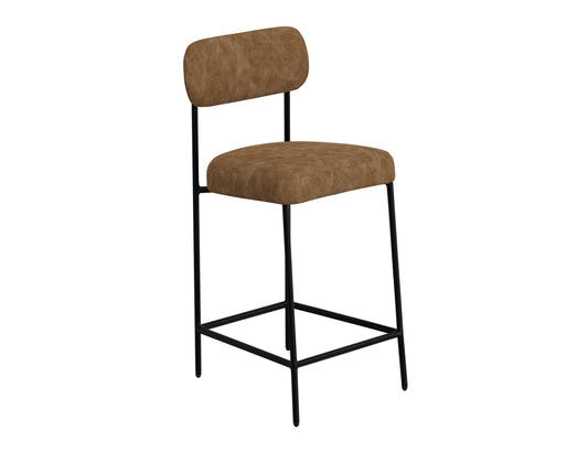 Wooden Frame & Metal Base, 30" Upholstered Barstool - Caramel Color
