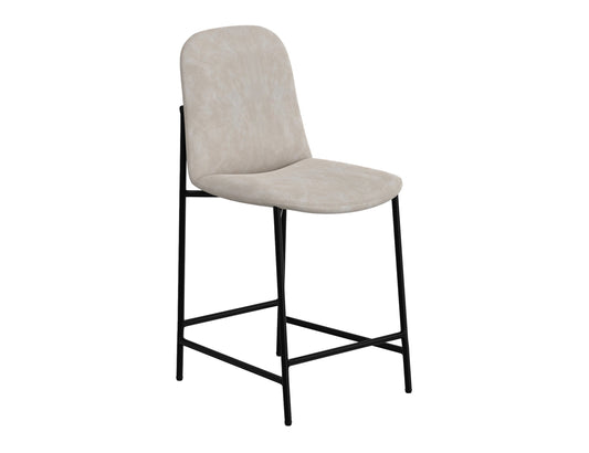 Wooden Frame & Metal Base, 24" Upholstered Barstool - Ivory