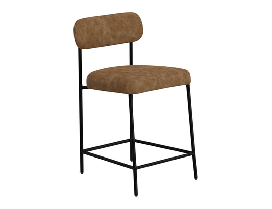 Wooden Frame & Metal Base, 24" Upholstered Barstool - Ivonhoe Cognac / Caramel Color