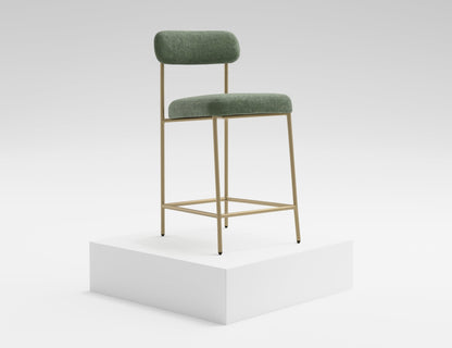 Wooden Frame & Metal Base, 30" Upholstered Barstool - Olive Green