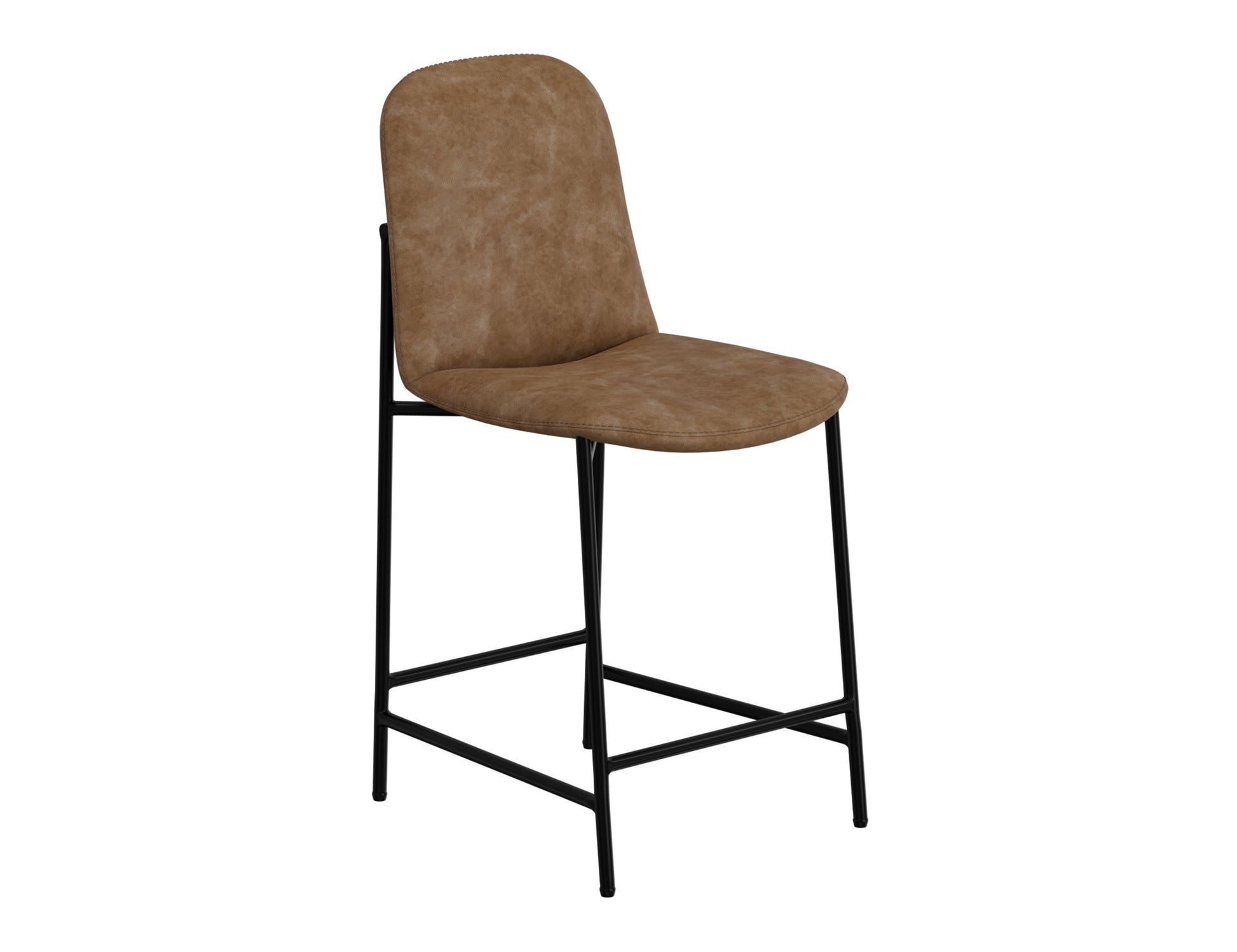 Wooden Frame & Metal Base, 24" Upholstered Barstool - Caramel Color