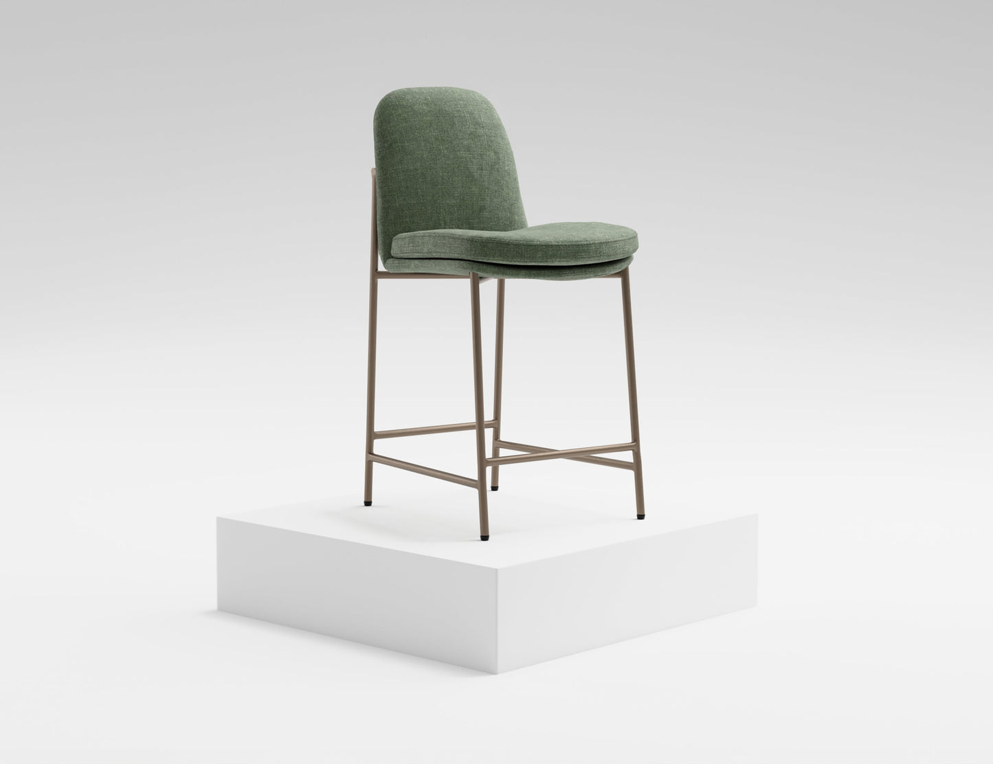 Wooden Frame & Metal Base, 24" Upholstered Barstool - Olive Green