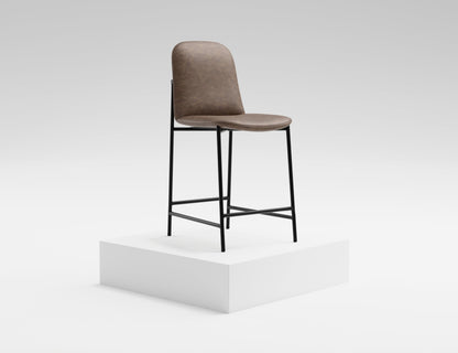 Wooden Frame & Metal Base, 24" Upholstered Barstool - Chocolate Brown