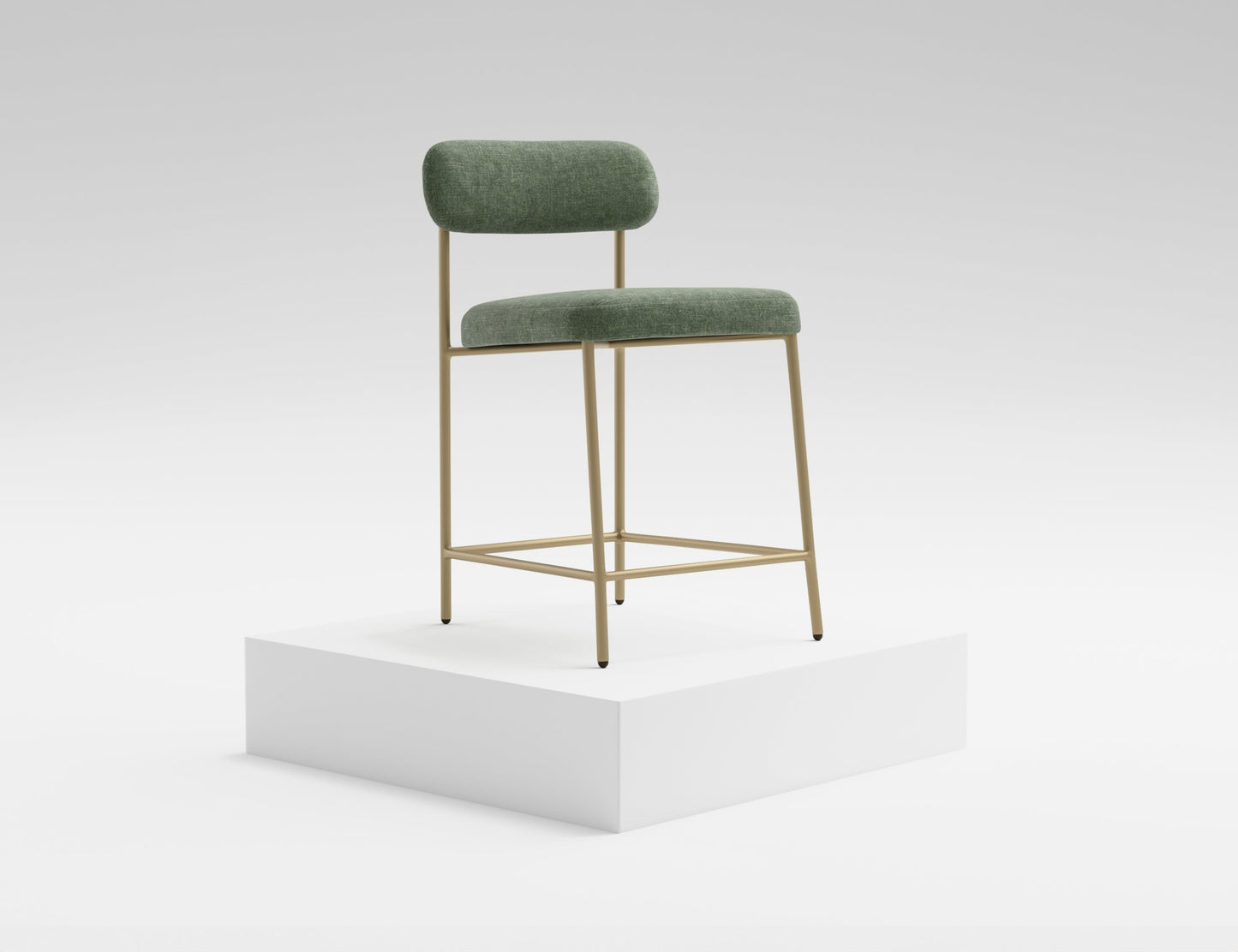 Wooden Frame & Metal Base, 24" Upholstered Barstool - Tribu forest green/ olive Green