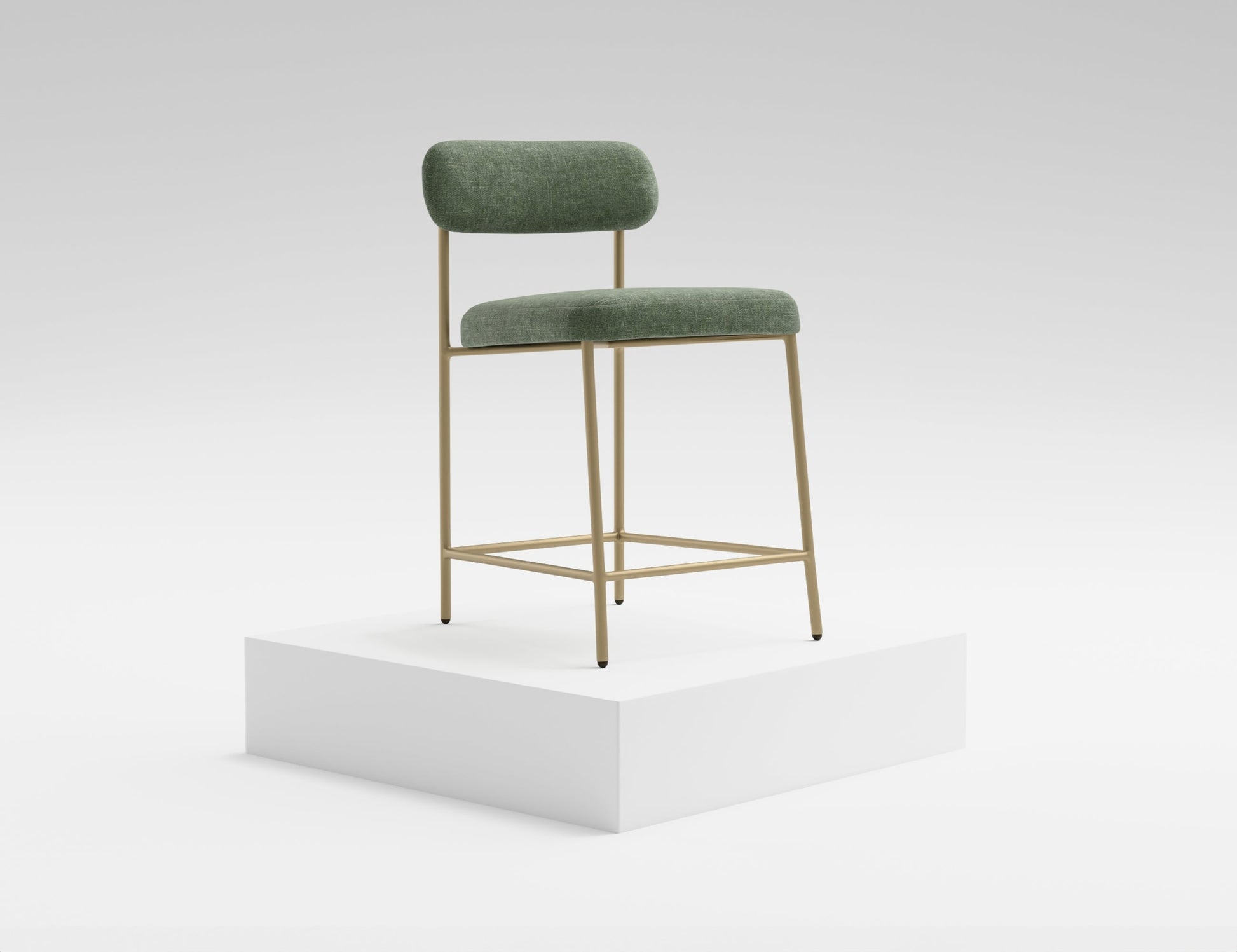 Wooden Frame & Metal Base, 24" Upholstered Barstool - Tribu forest green/ olive Green