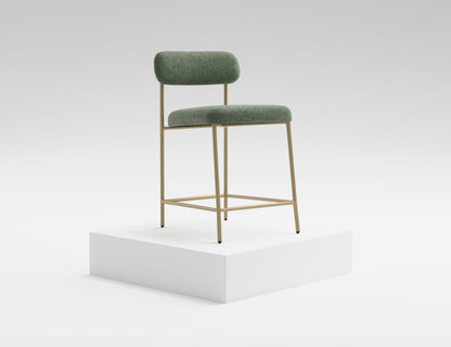 Wooden Frame & Metal Base, 24" Upholstered Barstool - Tribu forest green/ olive Green