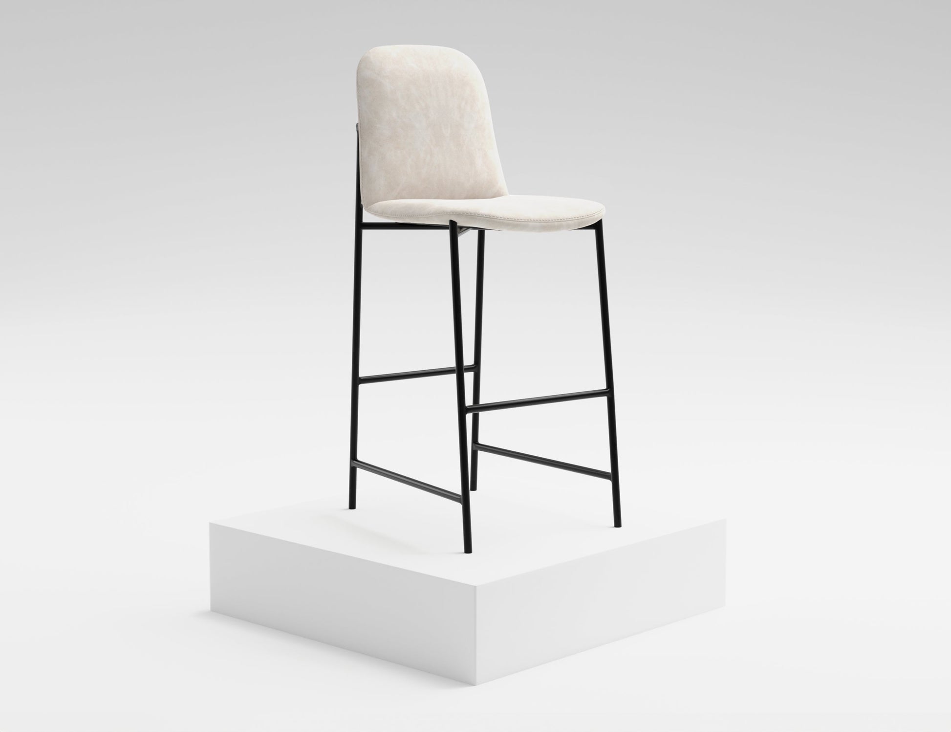 Wooden Frame & Metal Base, 30" Upholstered Barstool - Ivory