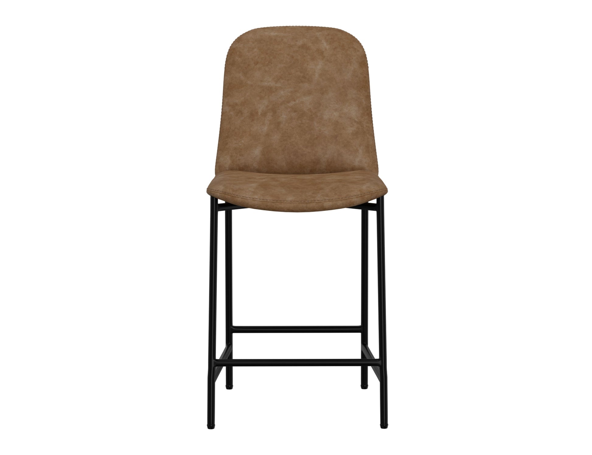 Wooden Frame & Metal Base, 24" Upholstered Barstool - Caramel Color