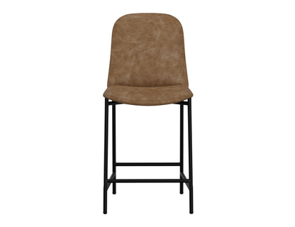 Wooden Frame & Metal Base, 24" Upholstered Barstool - Caramel Color