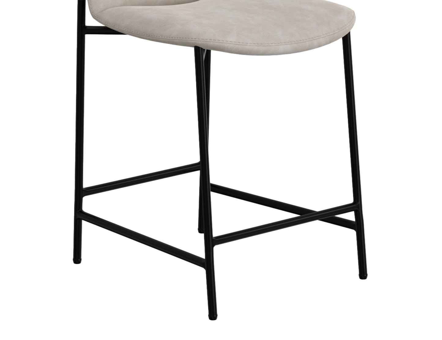 Wooden Frame & Metal Base, 30" Upholstered Barstool - Ivory