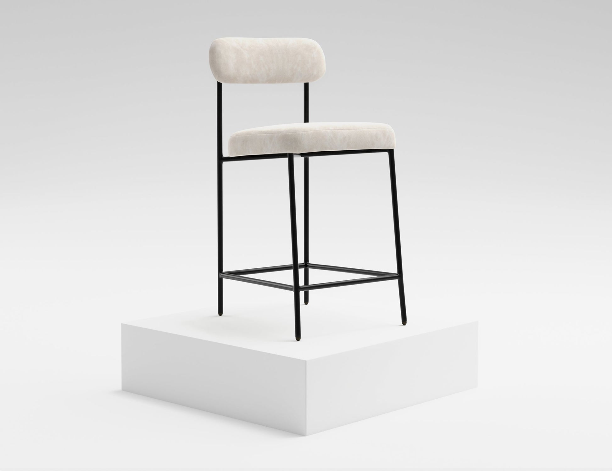 Wooden Frame & Metal Base, 30" Upholstered Barstool - Ivory