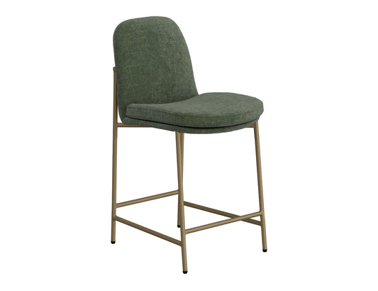 Wooden Frame & Metal Base, 24" Upholstered Barstool - Olive Green