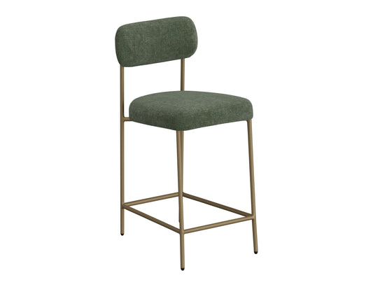Wooden Frame & Metal Base, 30" Upholstered Barstool - Olive Green
