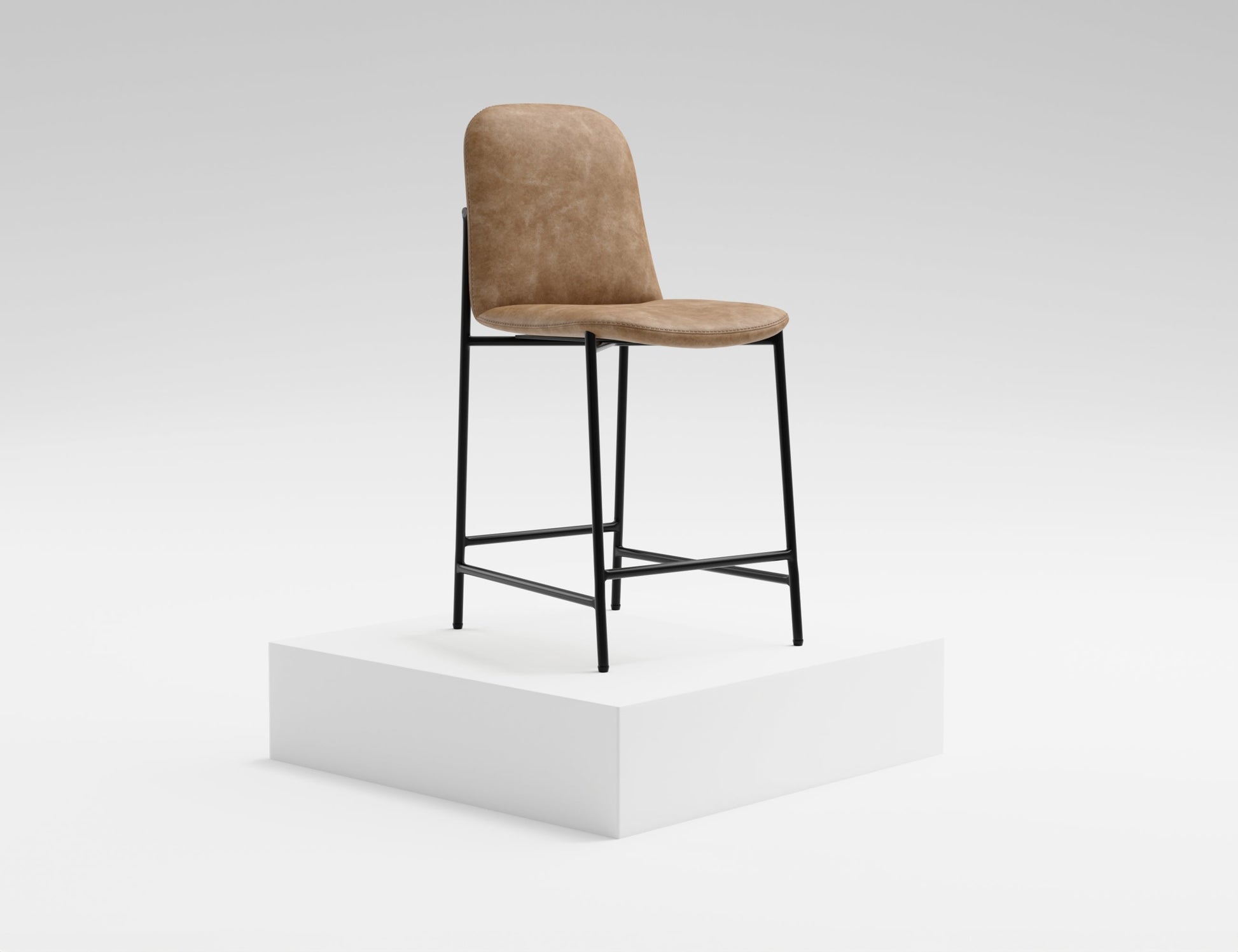 Wooden Frame & Metal Base, 24" Upholstered Barstool - Caramel Color