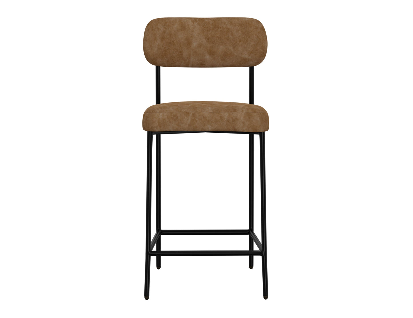 Wooden Frame & Metal Base, 30" Upholstered Barstool - Caramel Color