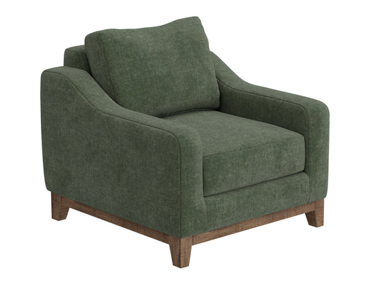 Wooden Frame & Base, Armchair - Olive Green