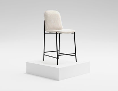 Wooden Frame & Metal Base, 24" Upholstered Barstool - Ivory