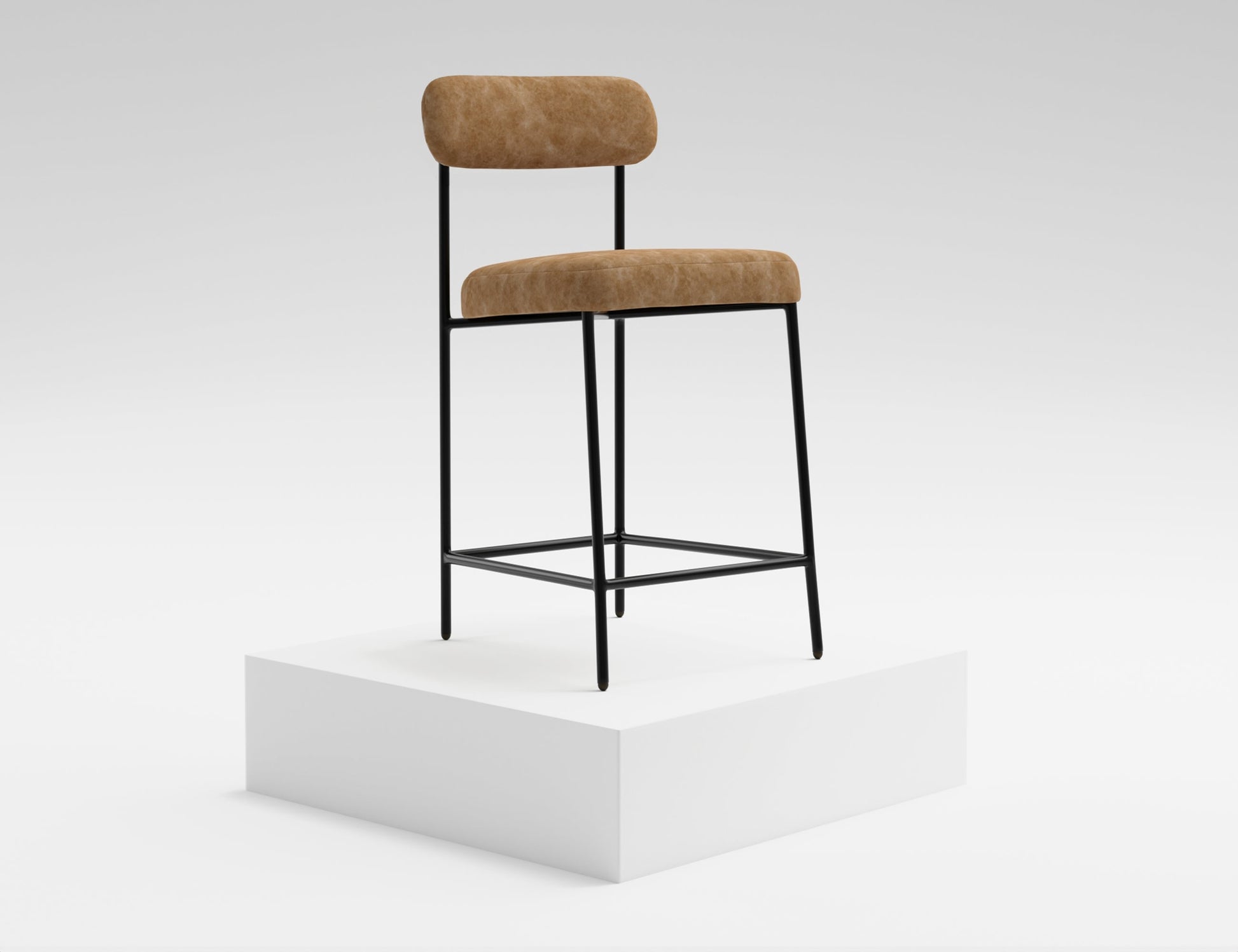 Wooden Frame & Metal Base, 30" Upholstered Barstool - Caramel Color