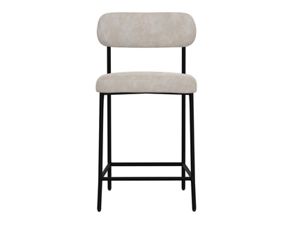 Wooden Frame & Metal Base, 24" Upholstered Barstool - Ivory