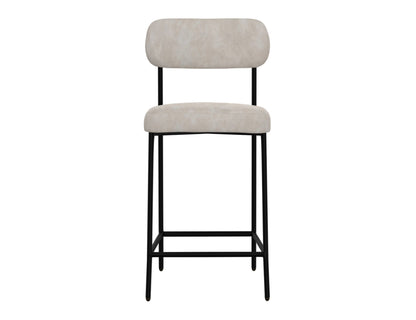 Wooden Frame & Metal Base, 30" Upholstered Barstool - Ivory
