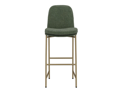 Wooden Frame & Metal Base, 30" Upholstered Barstool - Olive Green