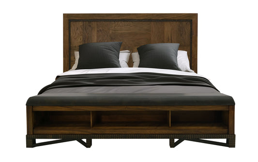 6/6 Eastern King footboard bench with three cubbies for storage - Walnut Brown