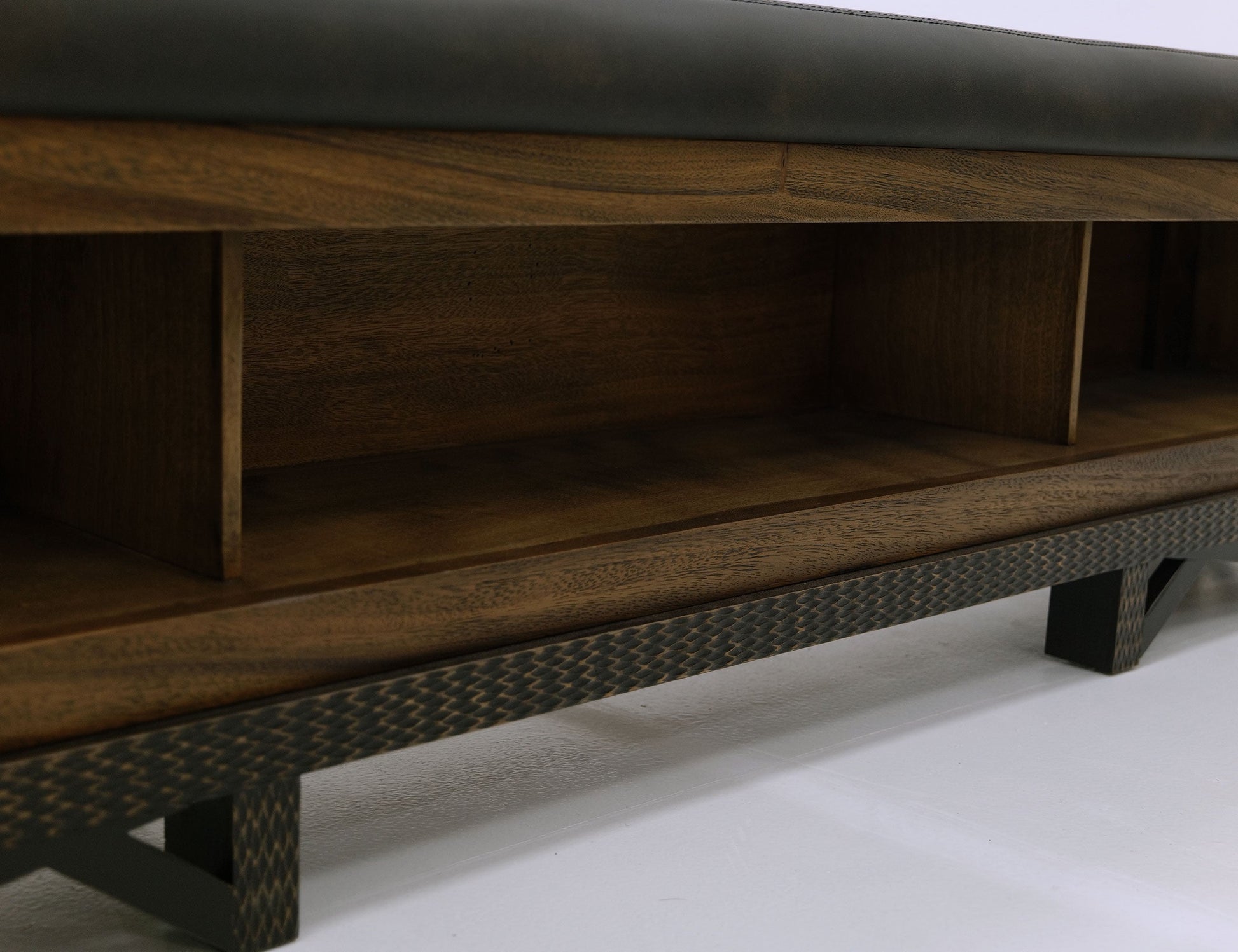 5/0 Queen footboard bench with three cubbies for storage - Chocolate Brown