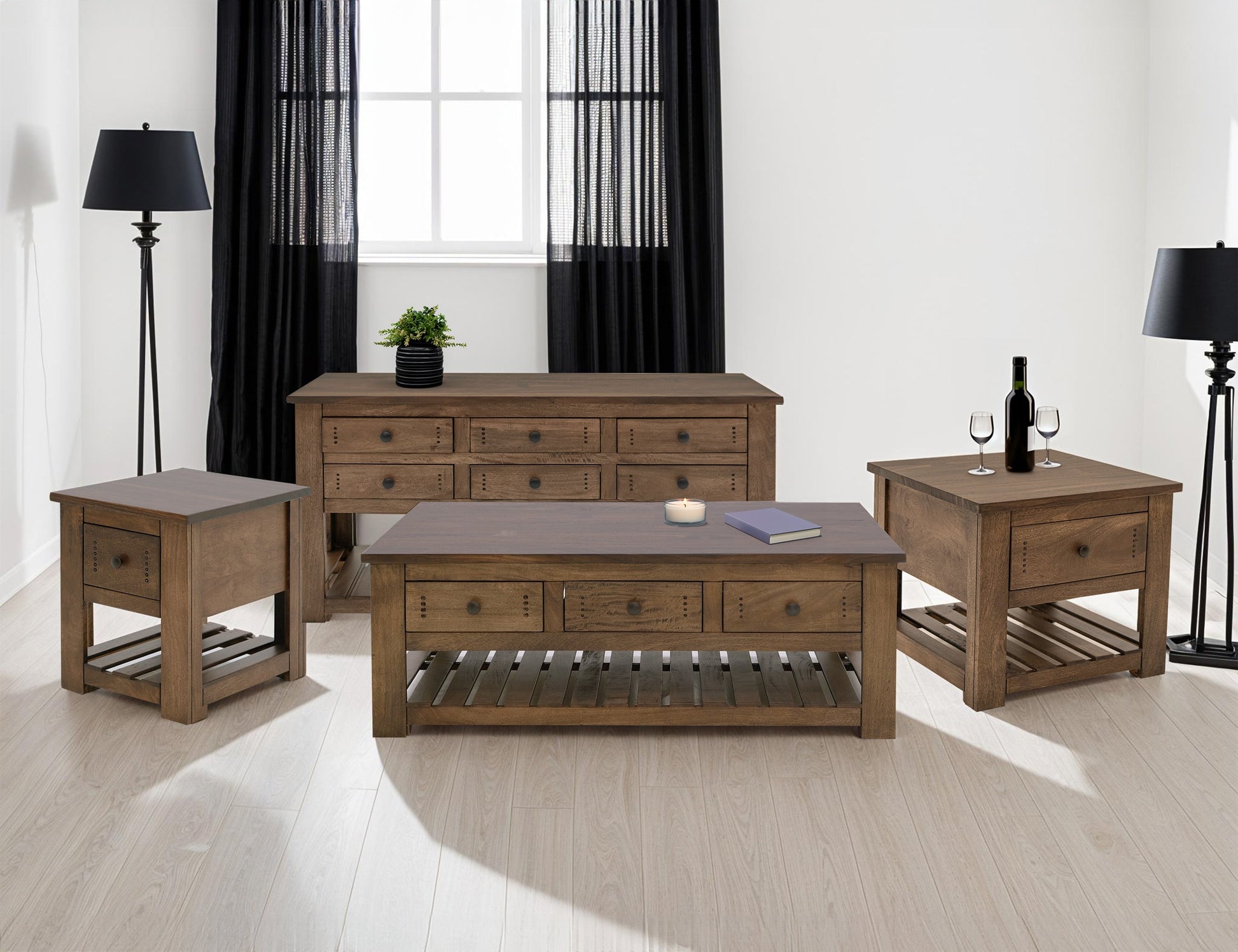 1 Drawer, 1 Shelf, Chairside Table - Barrel Brown