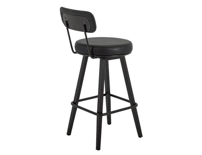 Wooden Frame & Metal Base, 30" Upholstered Barstool - Licorice Black