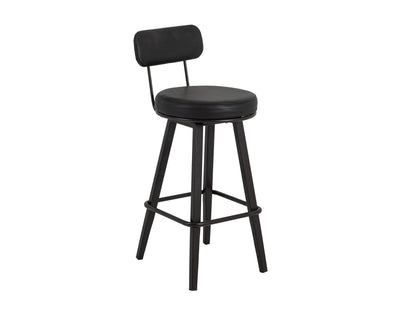Wooden Frame & Metal Base, 30" Upholstered Barstool - Licorice Black