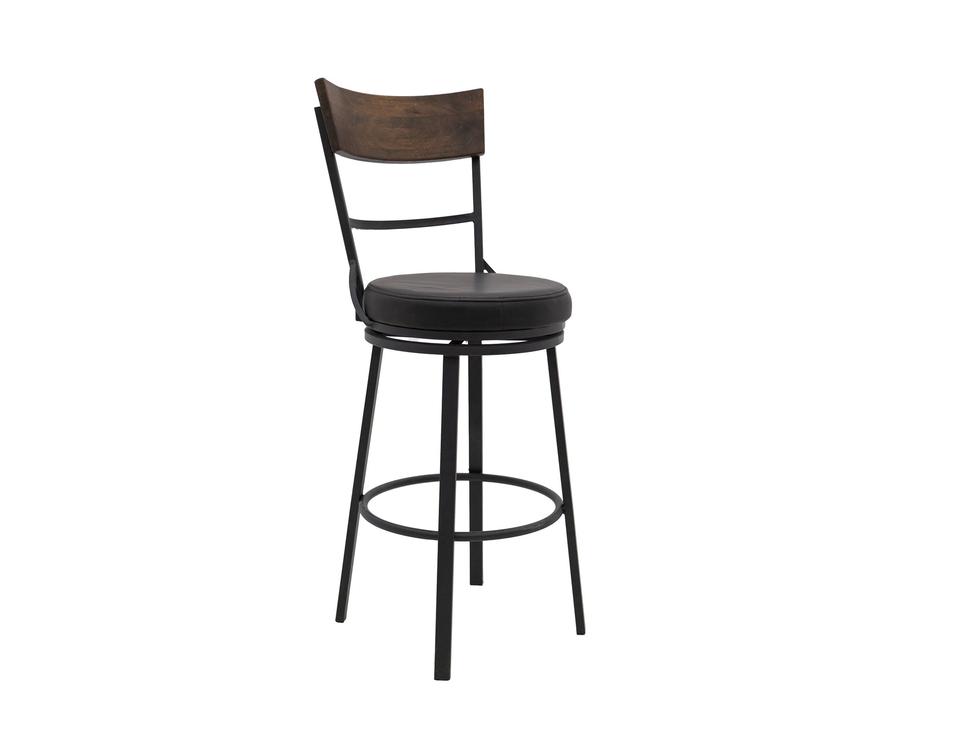 Wooden Frame & Metal Base, 30" Upholstered Barstool - Licorice Black