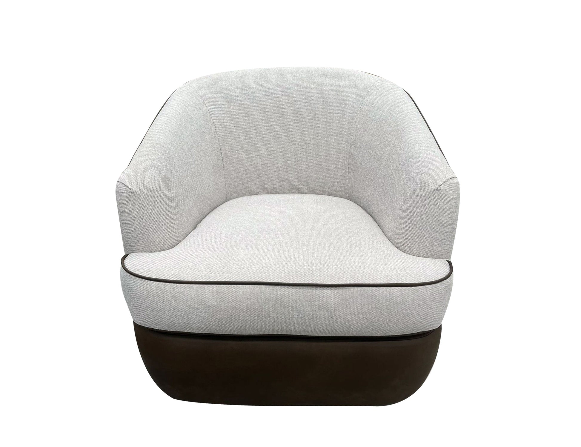 Bicolor Fabric, Wooden Frame & Metal Base, 360 Degree, Armchair - Walnut Brown