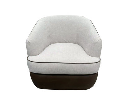Bicolor Fabric, Wooden Frame & Metal Base, 360 Degree, Armchair - Walnut Brown