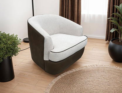 Bicolor Fabric, Wooden Frame & Metal Base, 360 Degree, Armchair - Walnut Brown