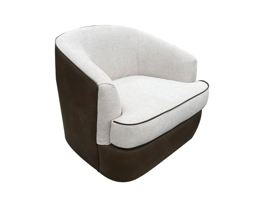 Bicolor Fabric, Wooden Frame & Metal Base, 360 Degree, Armchair - Walnut Brown