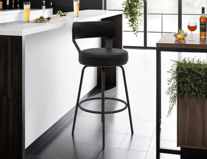 Wooden Frame & Metal Base, 30" Upholstered Barstool - Licorice Black