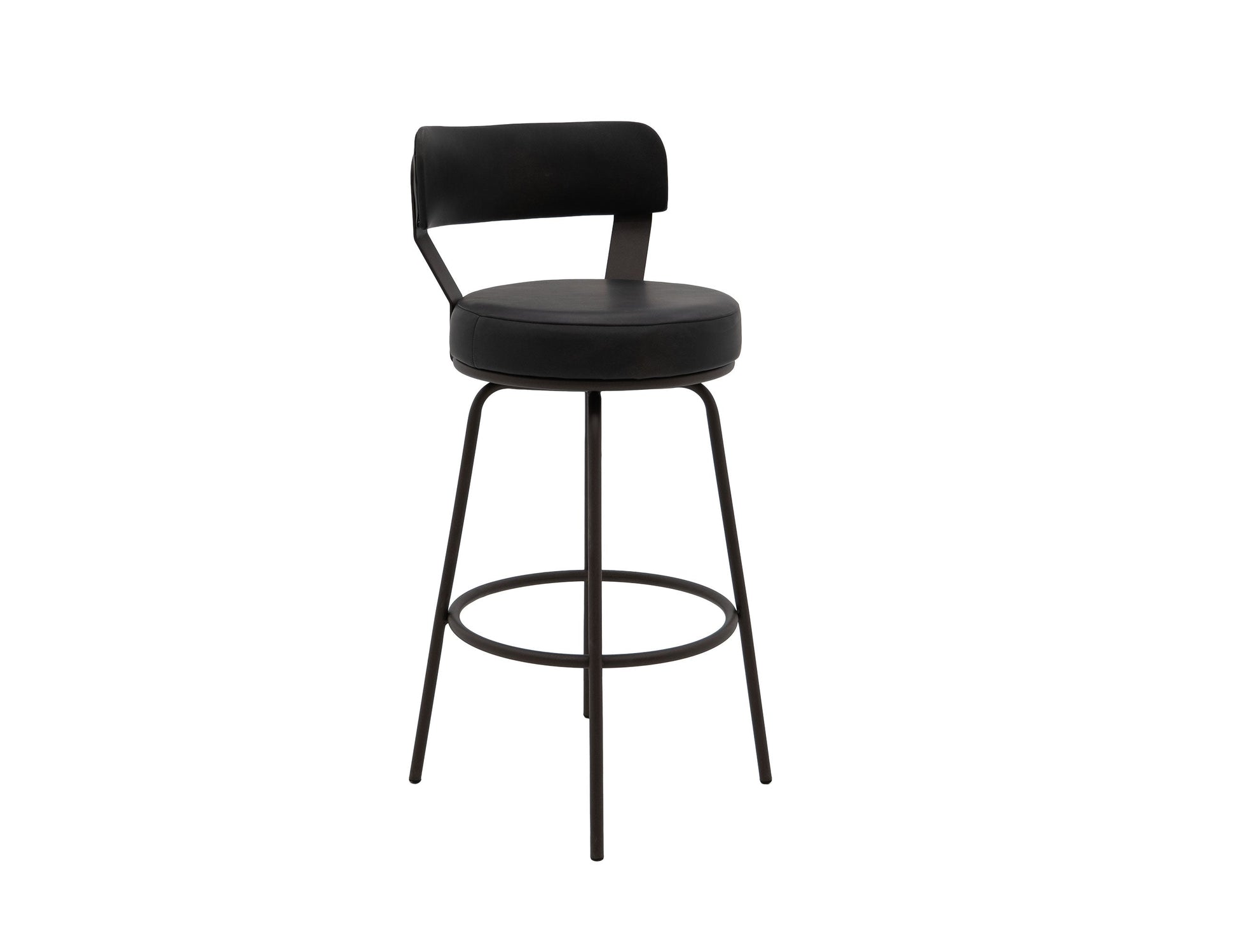 Wooden Frame & Metal Base, 30" Upholstered Barstool - Licorice Black