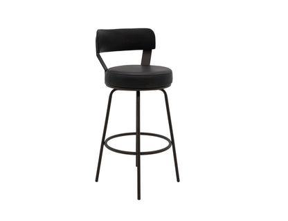 Wooden Frame & Metal Base, 30" Upholstered Barstool - Licorice Black