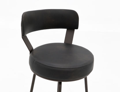 Wooden Frame & Metal Base, 24" Upholstered Barstool - Licorice Black