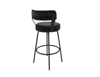 Wooden Frame & Metal Base, 30" Upholstered Barstool - Licorice Black
