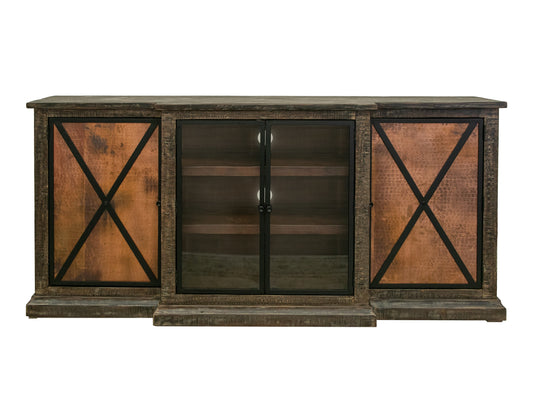 2 Copper-Paneled Door 2 Glass Door Console - Charred Brown