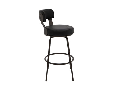 Wooden Frame & Metal Base, 30" Upholstered Barstool - Licorice Black