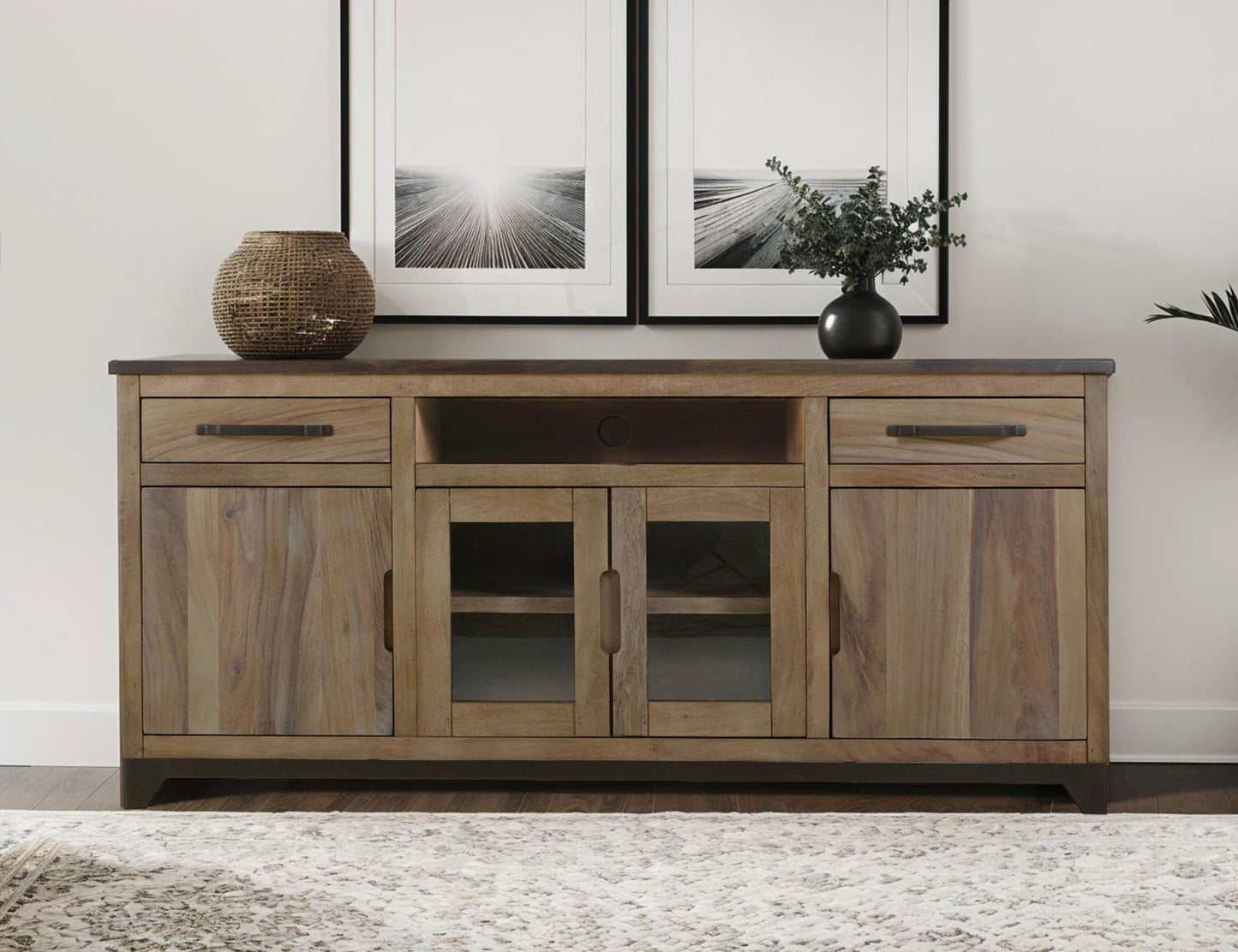 2 Drawer, 2 Door, 2 Glass Door, Stand 70" - Rich Brown