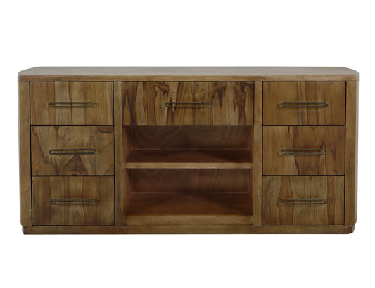 7 drawer, 1 Shelf, Console - Barrel Brown