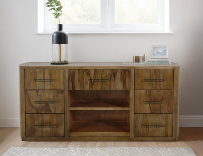 7 drawer, 1 Shelf, Console - Barrel Brown